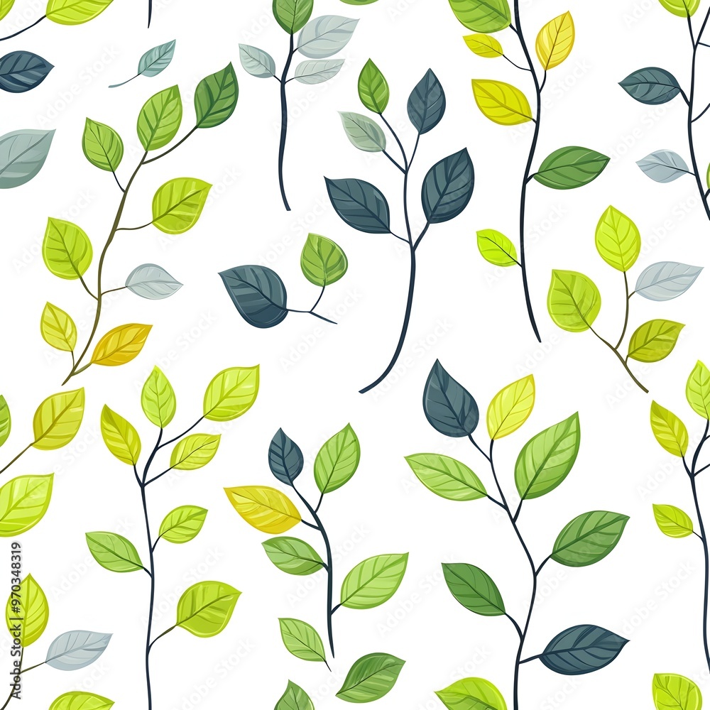 Vibrant Seamless Pattern of Lush Natural Leaves on Clean White Background