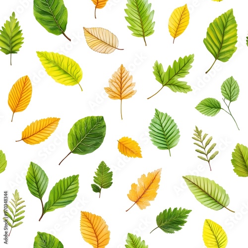 Seamless Nature Pattern of Fresh and Vibrant Foliage on Neutral Background