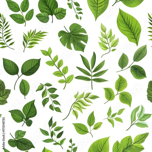 Lush and Fresh Natural Leaves Pattern on Clean White Background