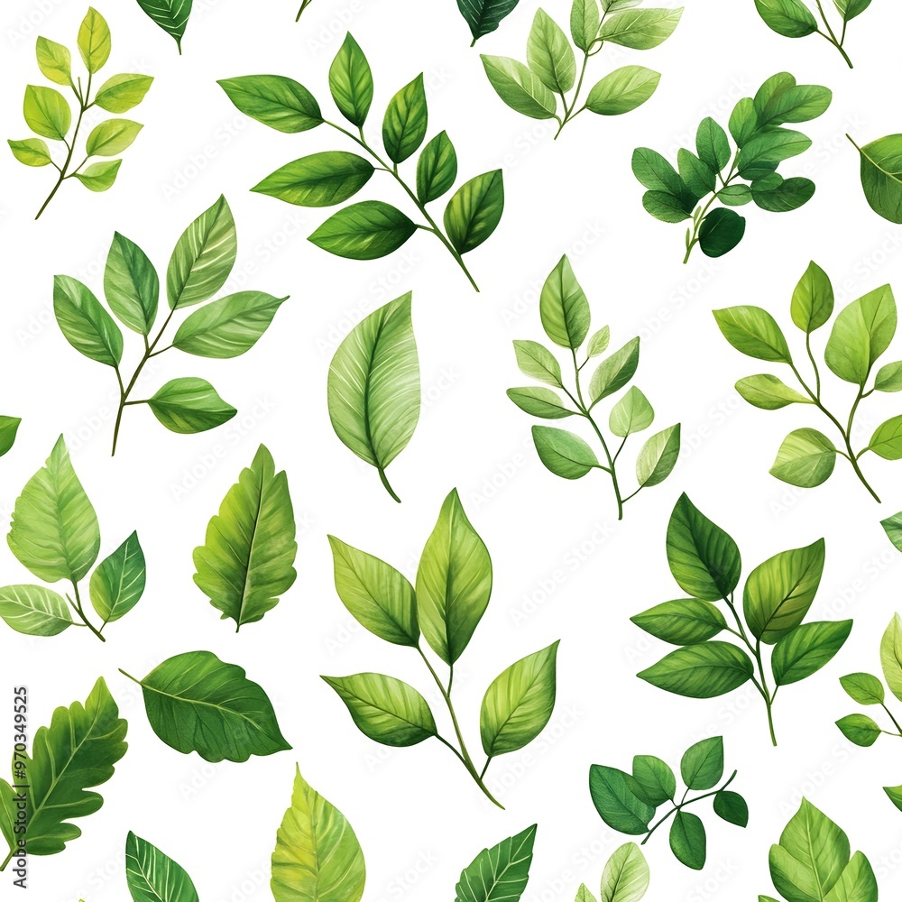 Seamless Floral Pattern with Lush Fresh Green Leaves on White Background Seamless Floral Pattern with Lush Fresh Green Leaves on White Background