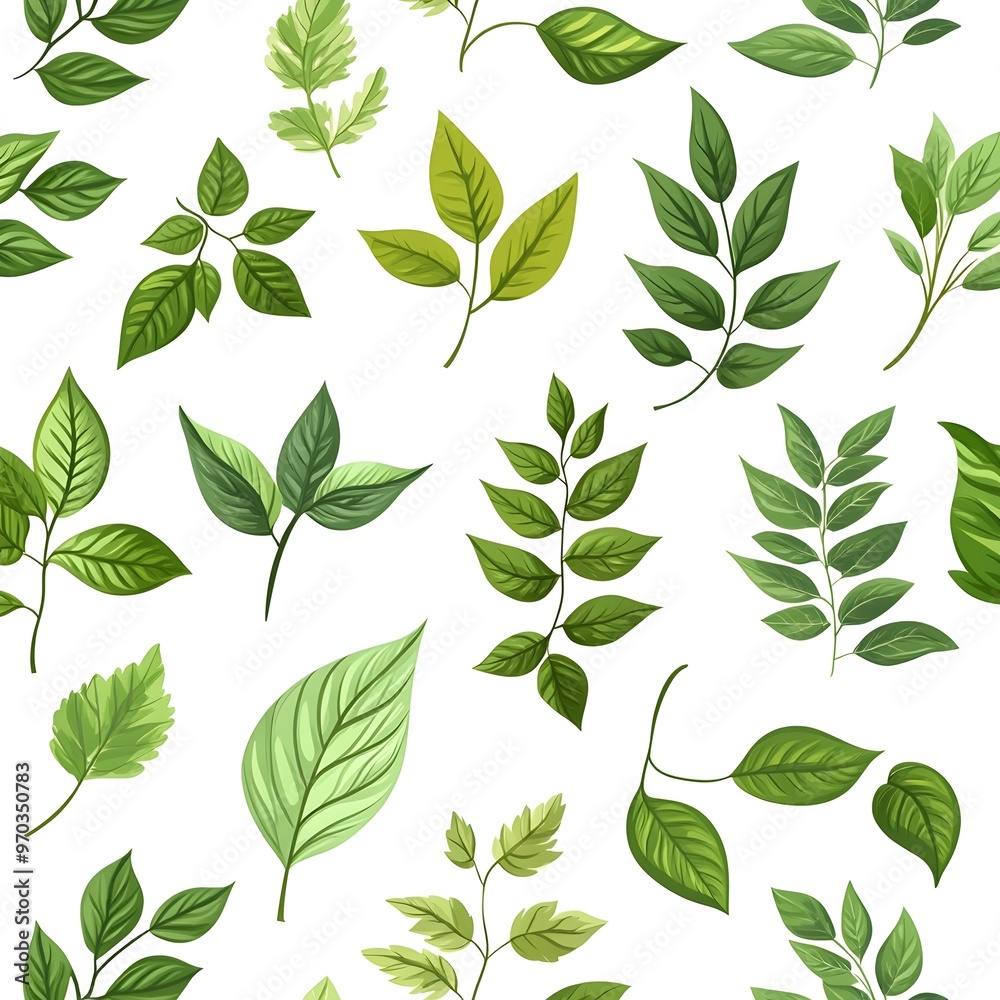 Seamless Natural Leaf Pattern on White Background Seamless Natural Leaf Pattern on White Background