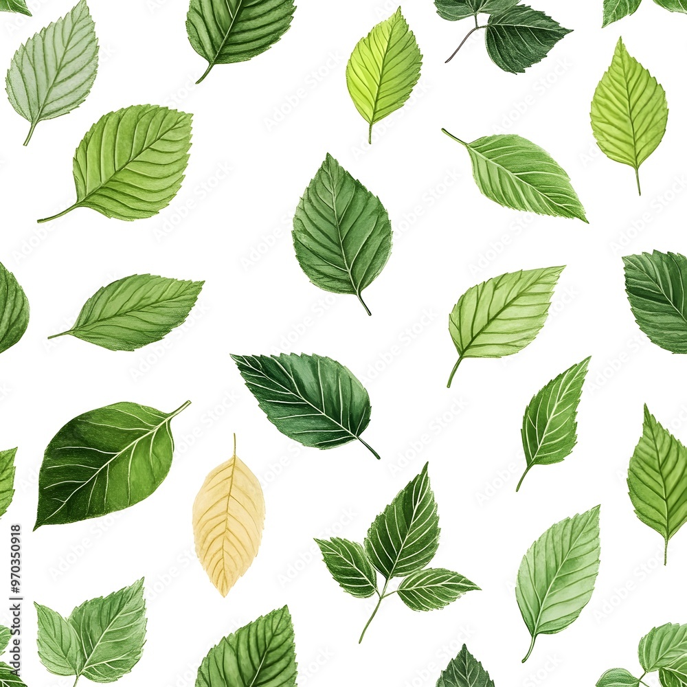 Lush Foliage Pattern with Diverse Fresh Leaves on Clean Background Lush Foliage Pattern with Diverse Fresh Leaves on Clean Background
