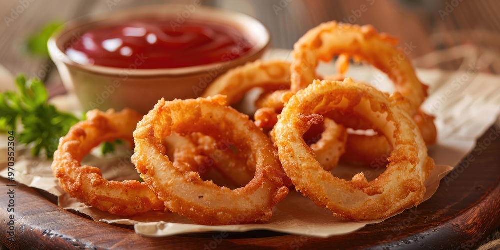 Crispy onion rings served with dipping sauce