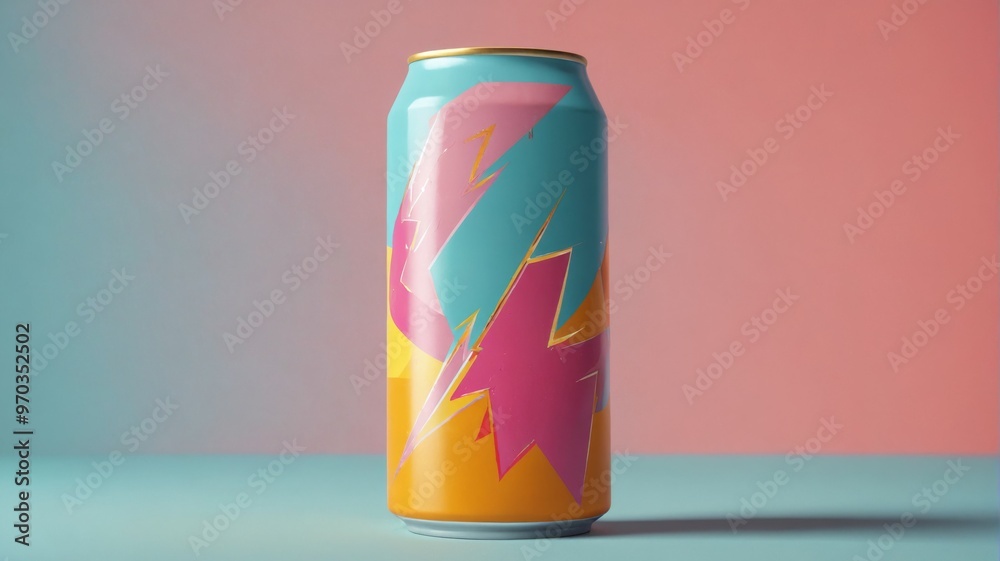 3D rendering soda can can placed light blue A bold and colorful 3D rendering soda can can placed light blue A bold and colorful