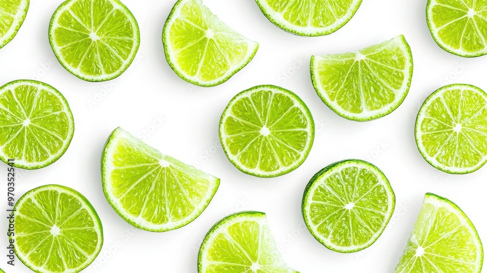 Fresh Green Lime Slices Isolated on White Background Fresh Green Lime Slices Isolated on White Background