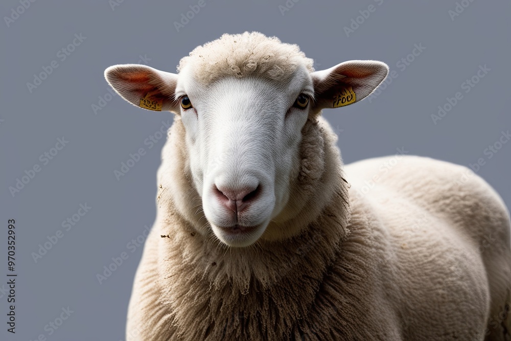 Fototapeta premium Elegant Sheep Portrait Showcase on White Background