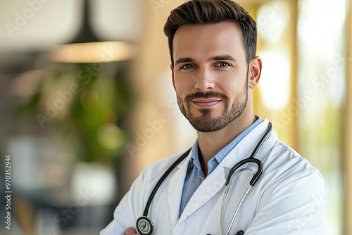 male doctor with a stethoscope, giving off a professional and approachable vibe