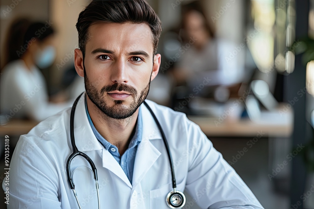 male doctor with a stethoscope, giving off a professional and approachable vibe male doctor with a stethoscope, giving off a professional and approachable vibe