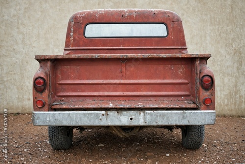 Back old rusted red pickup truck truck facing Back Of Old Truck