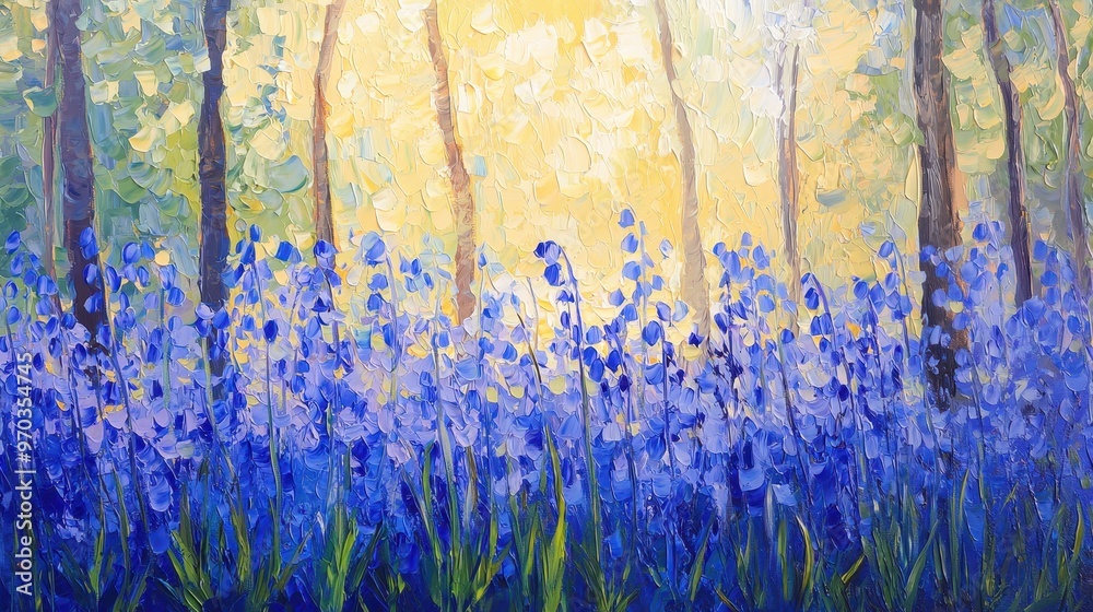 Obraz premium Bluebells in the Forest Oil Painting Art Print