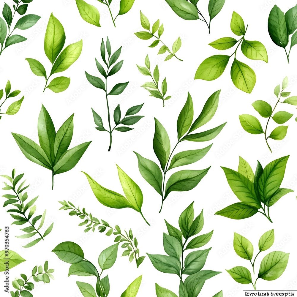 Seamless natural pattern with fresh and vibrant various leaves on a clean white background Seamless natural pattern with fresh and vibrant various leaves on a clean white background