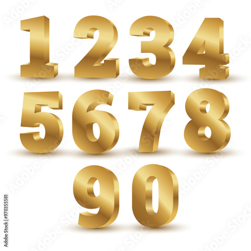 Numbers 1, 2, 3, 4, 5, 6, 7, 8, 9, 0 gold suitable for party, holiday, sale, promotion, anniversary, birthday, grand opening, award, celebration logo, badge, icon, sticker, label, symbol vector.
