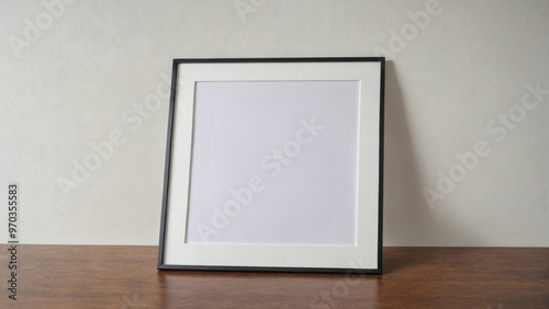 Black picture frame white background is placed wooden A sleek, m