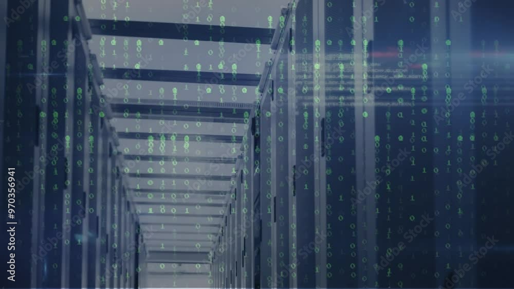 Animation of data processing over server room Animation of data processing over server room