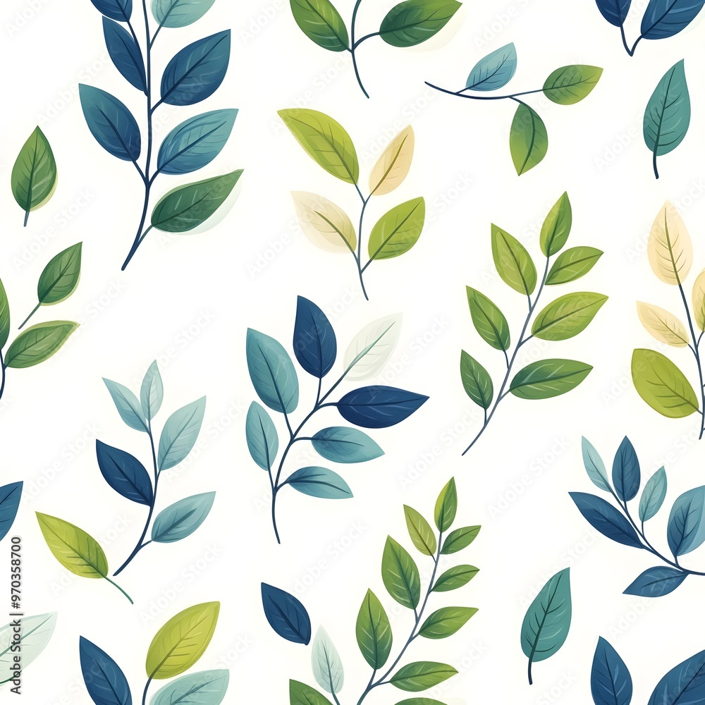 Seamless Pattern with Various Fresh and Natural Leaves on White Background Seamless Pattern with Various Fresh and Natural Leaves on White Background