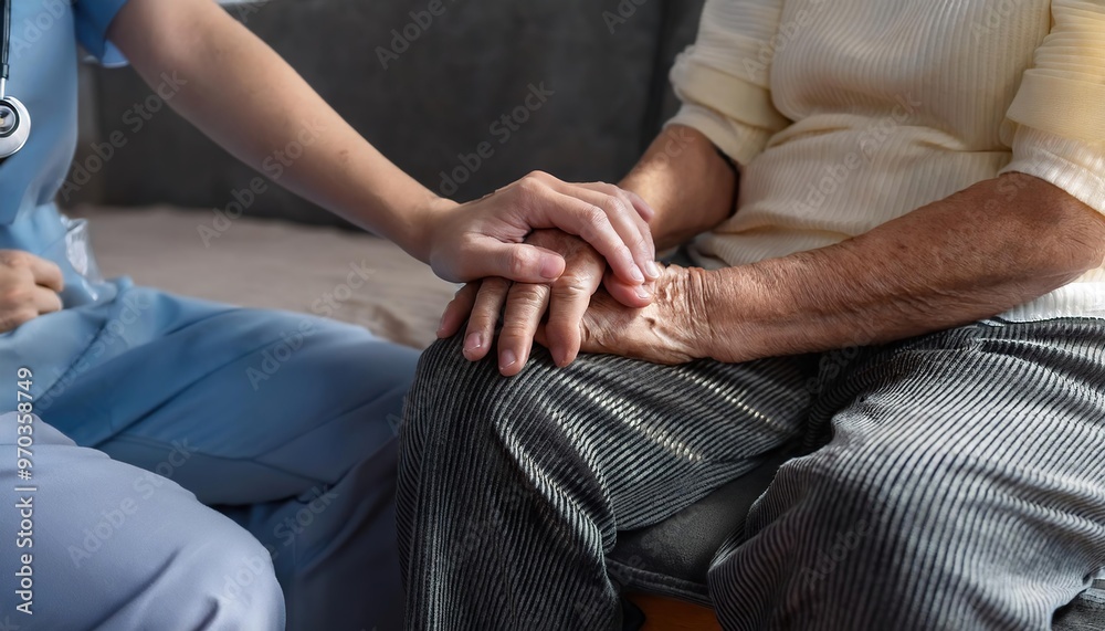 Fototapeta premium Elderly woman receiving compassionate care from a healthcare professional
