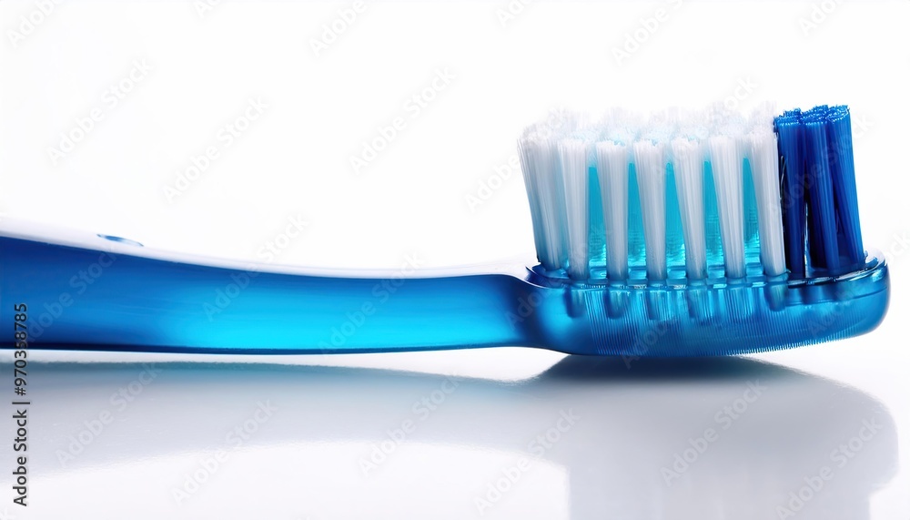 Blue toothbrush with soft bristles on white background for hygiene Blue toothbrush with soft bristles on white background for hygiene