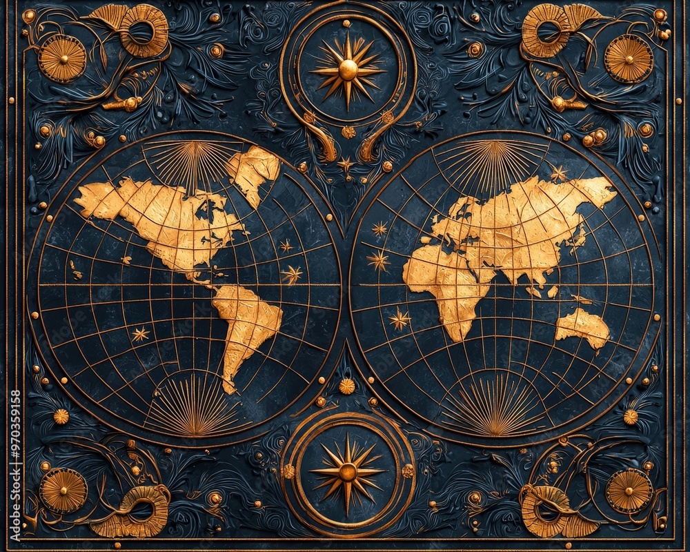 Naklejka premium Blackboard with a chalk illustration of ancient world maps