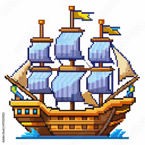 Retro Pixel Art Sailing Ship Illustration  Nostalgic Vintage Adventure in Pixel Graphics