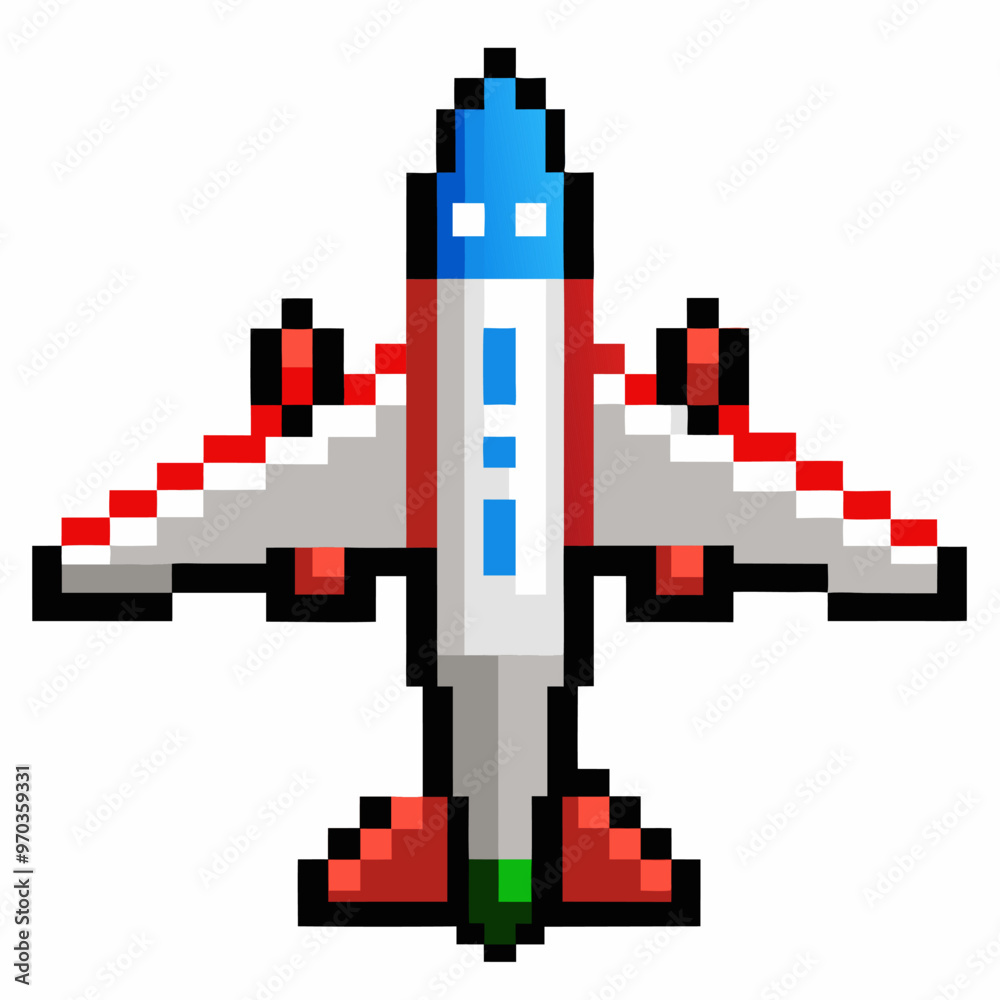 Fototapeta premium Pixel Art Airplane Icon Retro Gaming 8 Bit Airplane Graphic for Digital Design