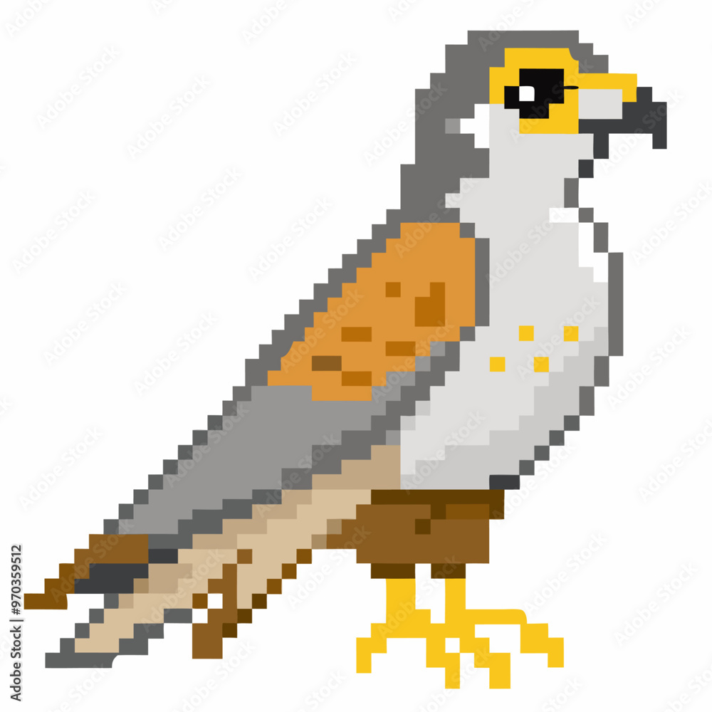 Obraz premium Pixel Art Falcon Illustration Retro Digital Bird Design for Game Assets and Avian Art Lovers