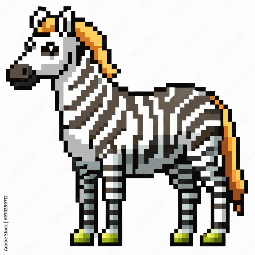 Pixel Art Zebra with Orange Mane on White Background Pixel Art Zebra with Orange Mane on White Background