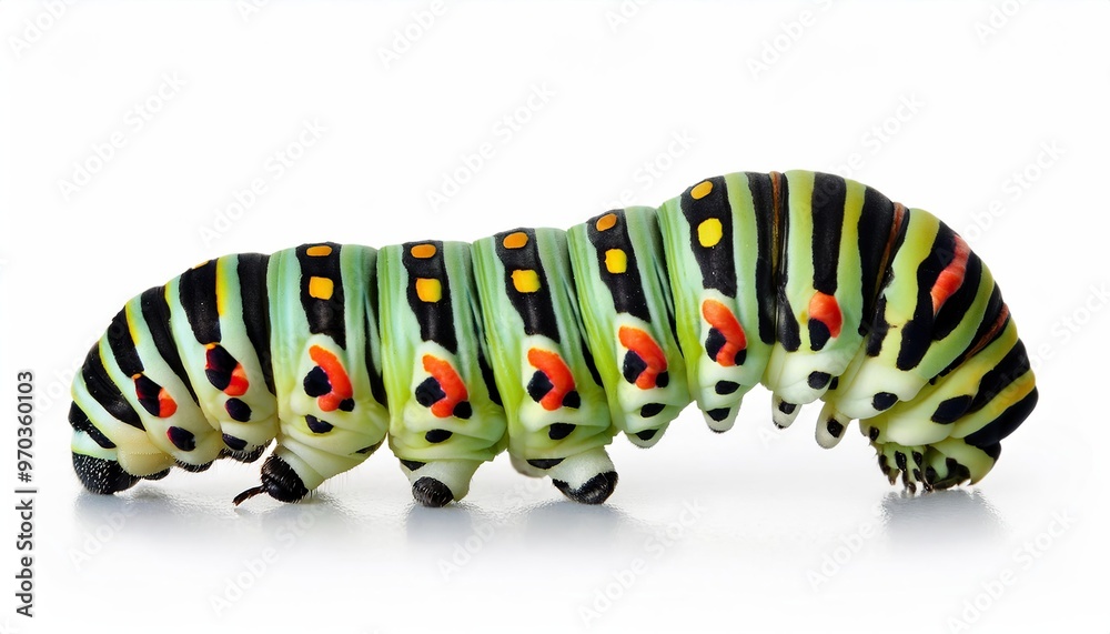 Naklejka premium Colorful swallowtail caterpillar on a white background closeup