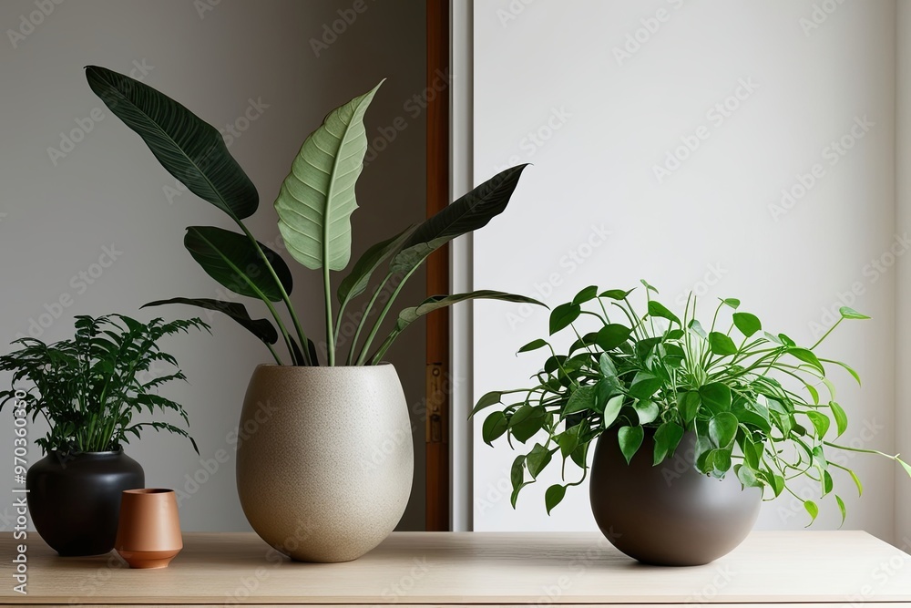 Fototapeta premium Elegant Minimalist Houseplant Arrangements in Chic Vases