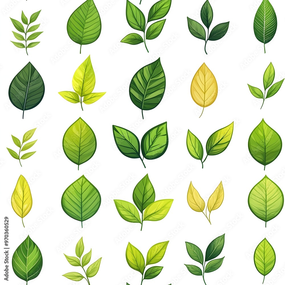 Seamless Botanical Pattern with Fresh Natural Leaves on White Background Seamless Botanical Pattern with Fresh Natural Leaves on White Background