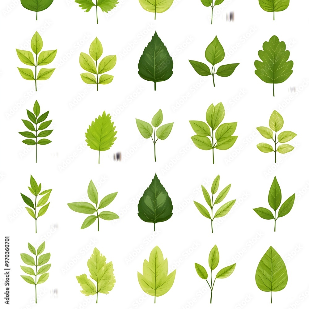 Seamless pattern with natural and fresh various leaves on white background
