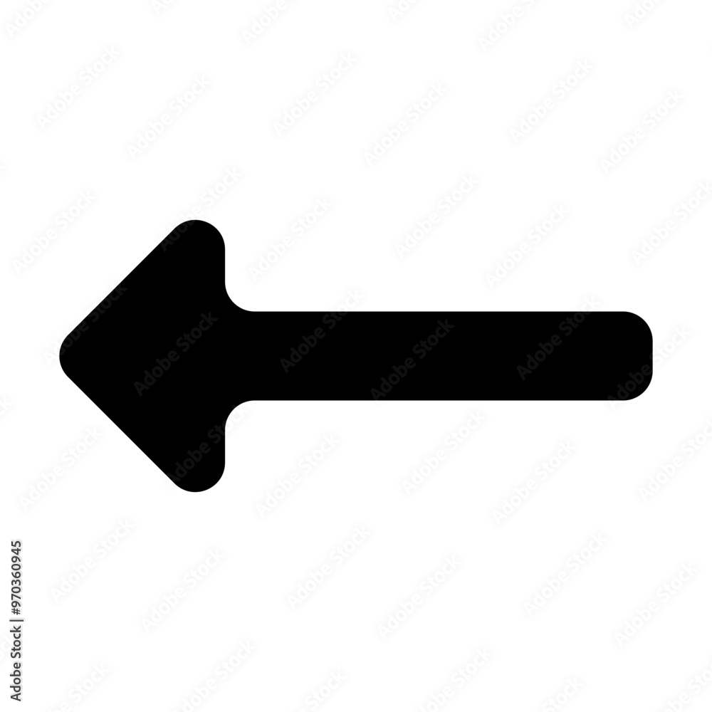 Left arrow icon in solid-filled glyph style. Simple direction symbol vector illustration — pixel-perfect icon.