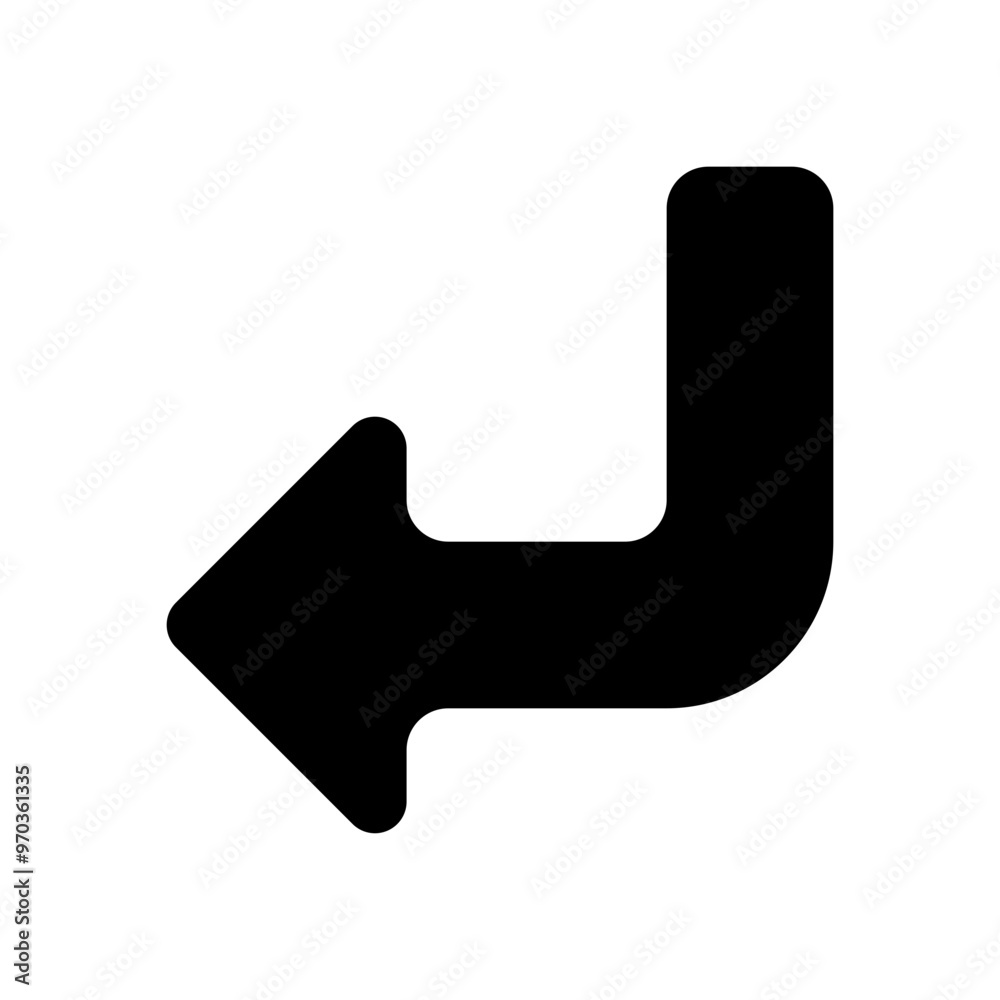 Turn left icon in solid-filled glyph style. Simple arrow direction symbol vector illustration — pixel-perfect icon. Turn left icon in solid-filled glyph style. Simple arrow direction symbol vector illustration — pixel-perfect icon.