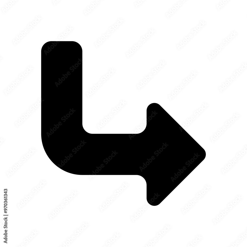 Turn right icon in solid-filled glyph style. Simple arrow direction symbol vector illustration — pixel-perfect icon. Turn right icon in solid-filled glyph style. Simple arrow direction symbol vector illustration — pixel-perfect icon.