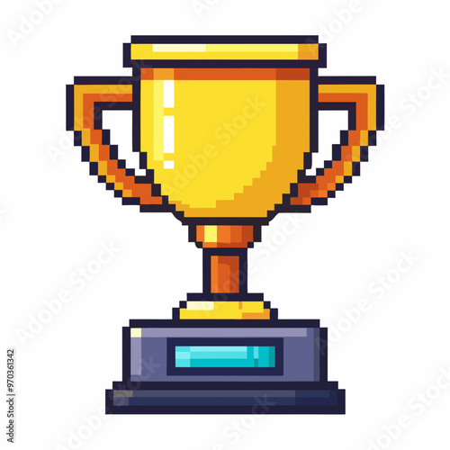 Retro Pixel Art Trophy Cup Icon for Video Game Achievement and Award Design