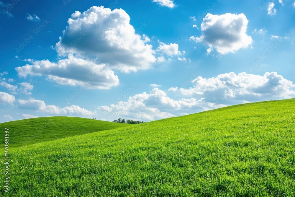 Green Land, Blue Sky, Summer Sunny Day Background, Wide View Of Lawn Hill and Blue Sky , ai Green Land, Blue Sky, Summer Sunny Day Background, Wide View Of Lawn Hill and Blue Sky , ai