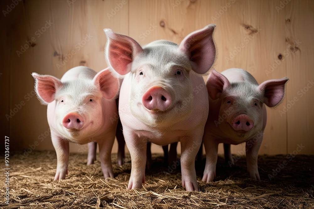 Rustic Pig Gathering Art on Light Background Rustic Pig Gathering Art on Light Background