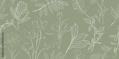 Floral seamless vector pattern with leaves, perfect for wallpaper, illustration, or textile design