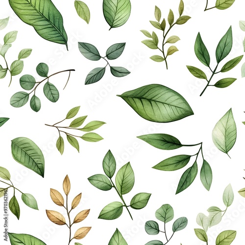 Vibrant Seamless Pattern with Natural and Fresh Assortment of Diverse Leaves on White Background
