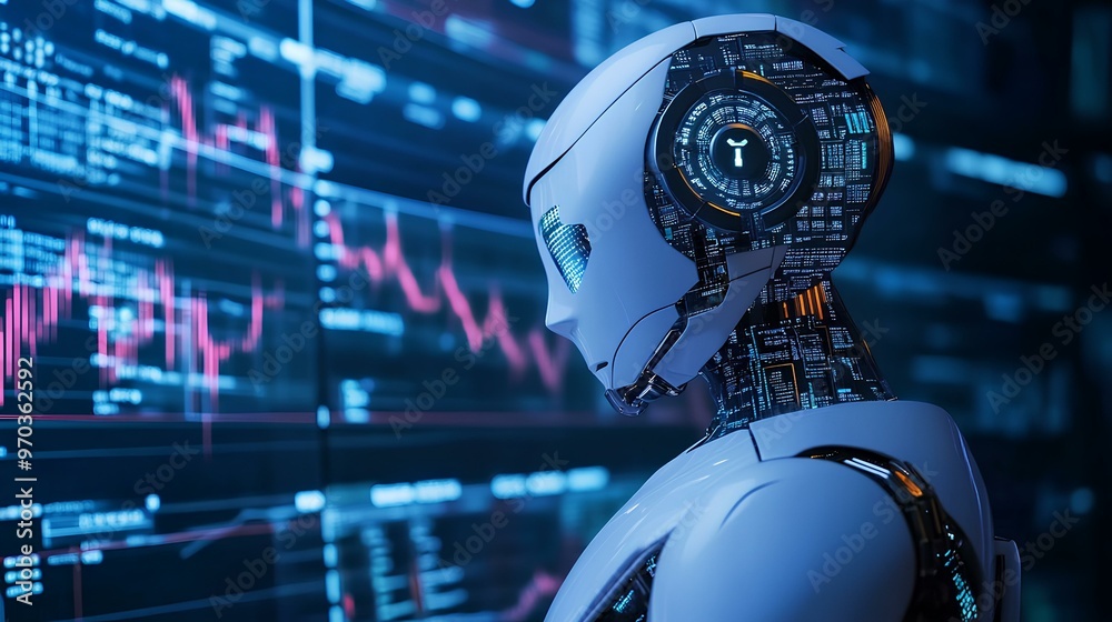 A robotic interface visualizing complex financial models and algorithms used in stock trading A robotic interface visualizing complex financial models and algorithms used in stock trading