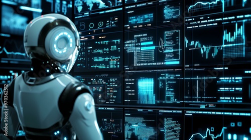 Graphical dashboard of a robot executing stock trades, with multiple financial indicators on screen