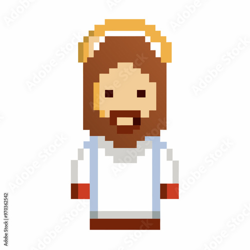 Pixel Art Jesus with Halo in Retro 8 bit Style