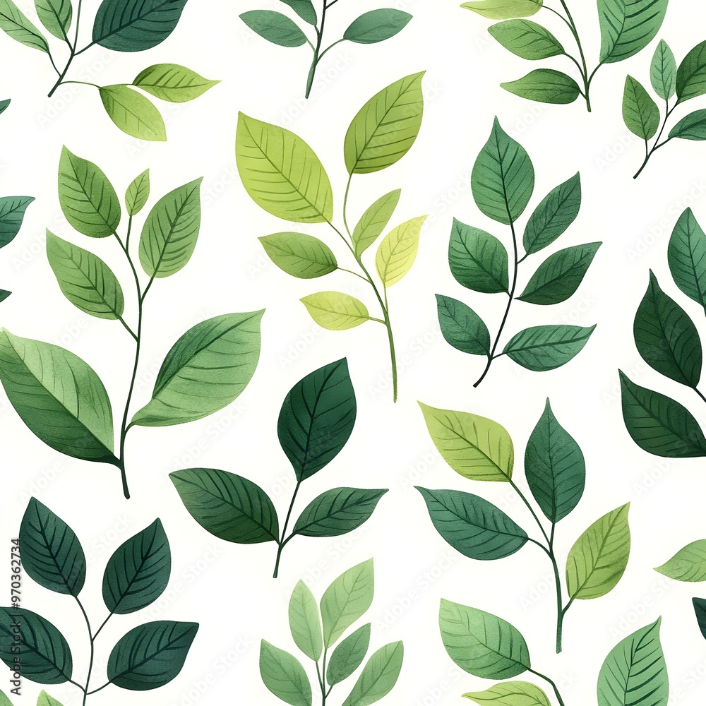 Seamless natural fresh green leaves pattern on white background Seamless natural fresh green leaves pattern on white background
