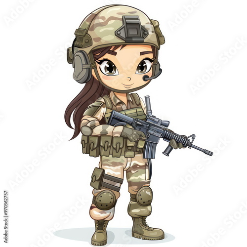  army action, cartoon soldier, white background