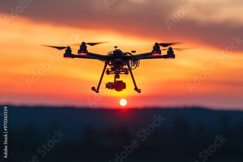 Drone Silhouette against Sunset Sky