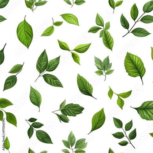 Seamless Natural Leaf Pattern on White Background