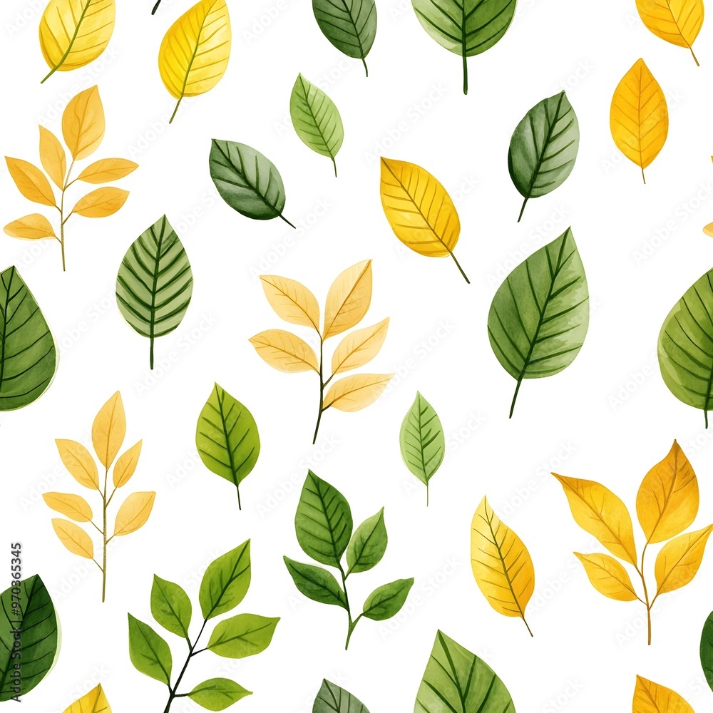 Obraz premium Seamless pattern with natural and fresh various leaves on white background