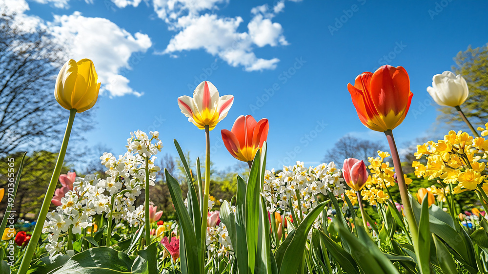 Fototapeta premium tulips against blue sky