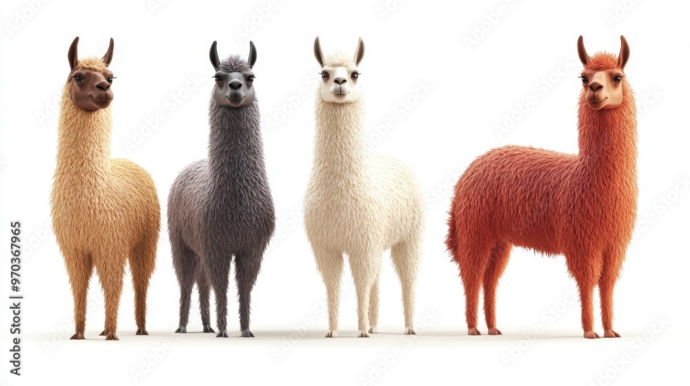 Fototapeta premium Llamas clipart, element, 3D illustration, realistic, isolated on white background