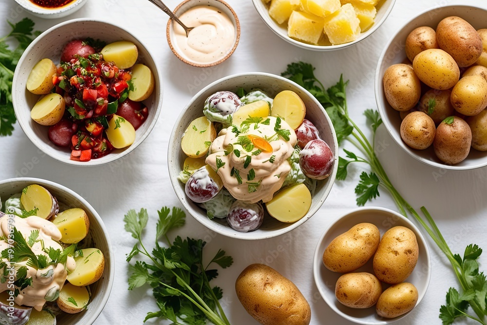 Delicious Potato Salad Recipes with Creamy Mayo and Tangy Vinaigrette on a White Plate Delicious Potato Salad Recipes with Creamy Mayo and Tangy Vinaigrette on a White Plate