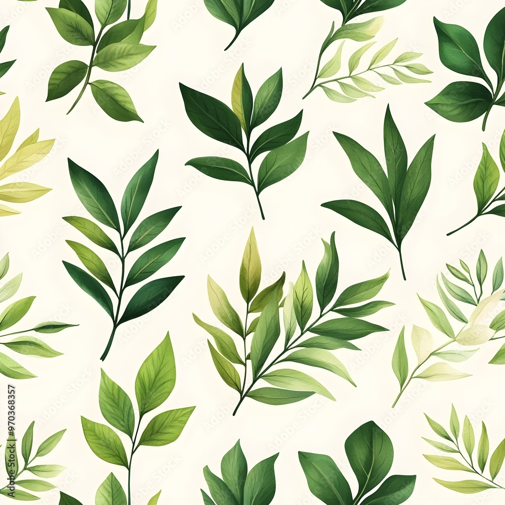 Seamless Floral Pattern with Fresh and Vibrant Green Leaves on Elegant White Background
